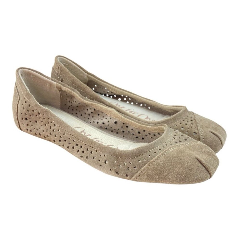 *New Toms Ballet Flats Womens Sz 7.5 Taupe Moroccan Cut Out Slip On Casual Shoes